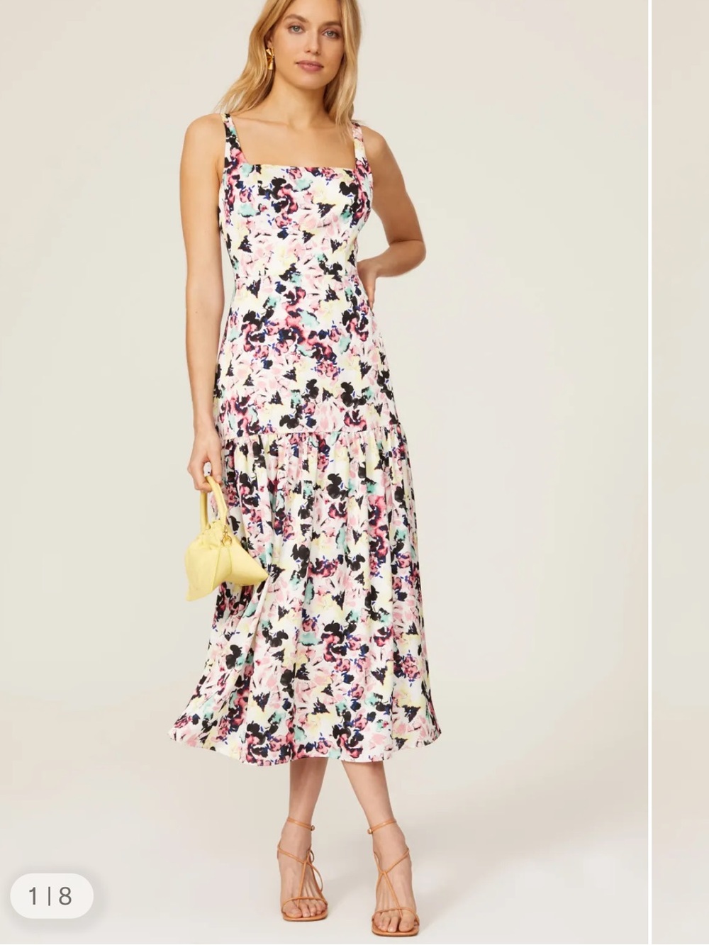 Aidan Mattox Multi-Color Floral Square-Neck Midi Dress size 6 with pockets